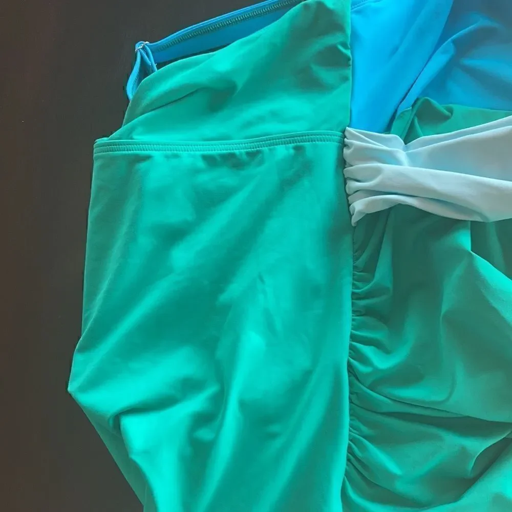 Land’s End V wrap underwire Tankini top green aqua turquoise adjustable Various